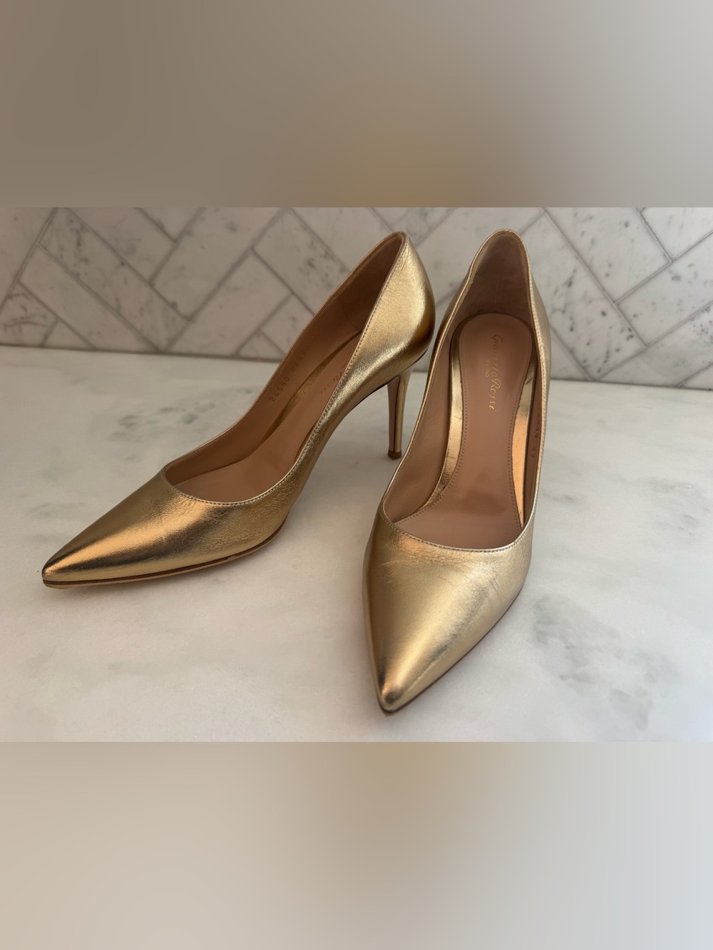Gianvito Rossi Metallic Gold Pointed-Toe Stiletto Pumps Size 8